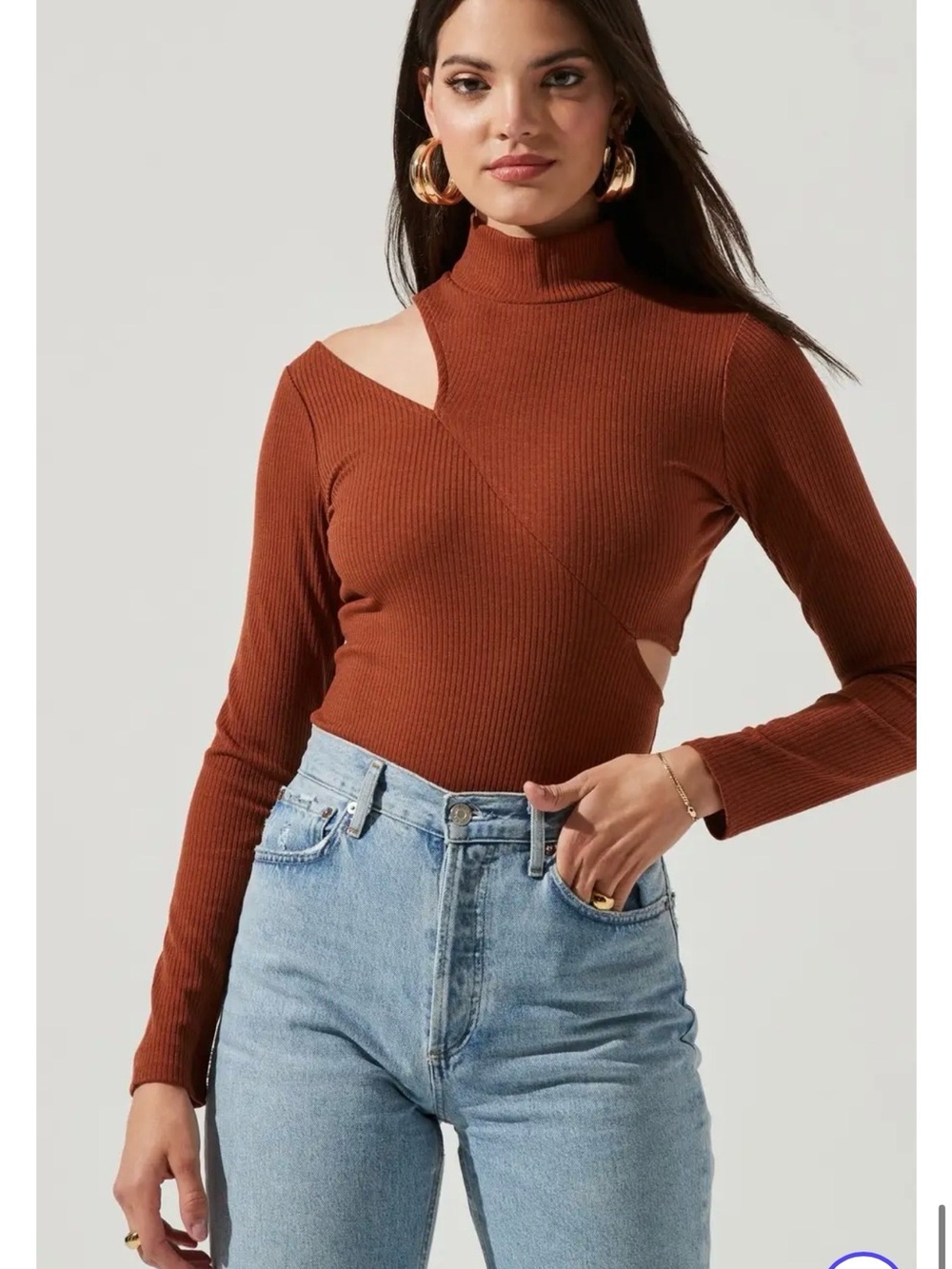 ASTR Ribbed Cutout Turtleneck One Piece - Rust